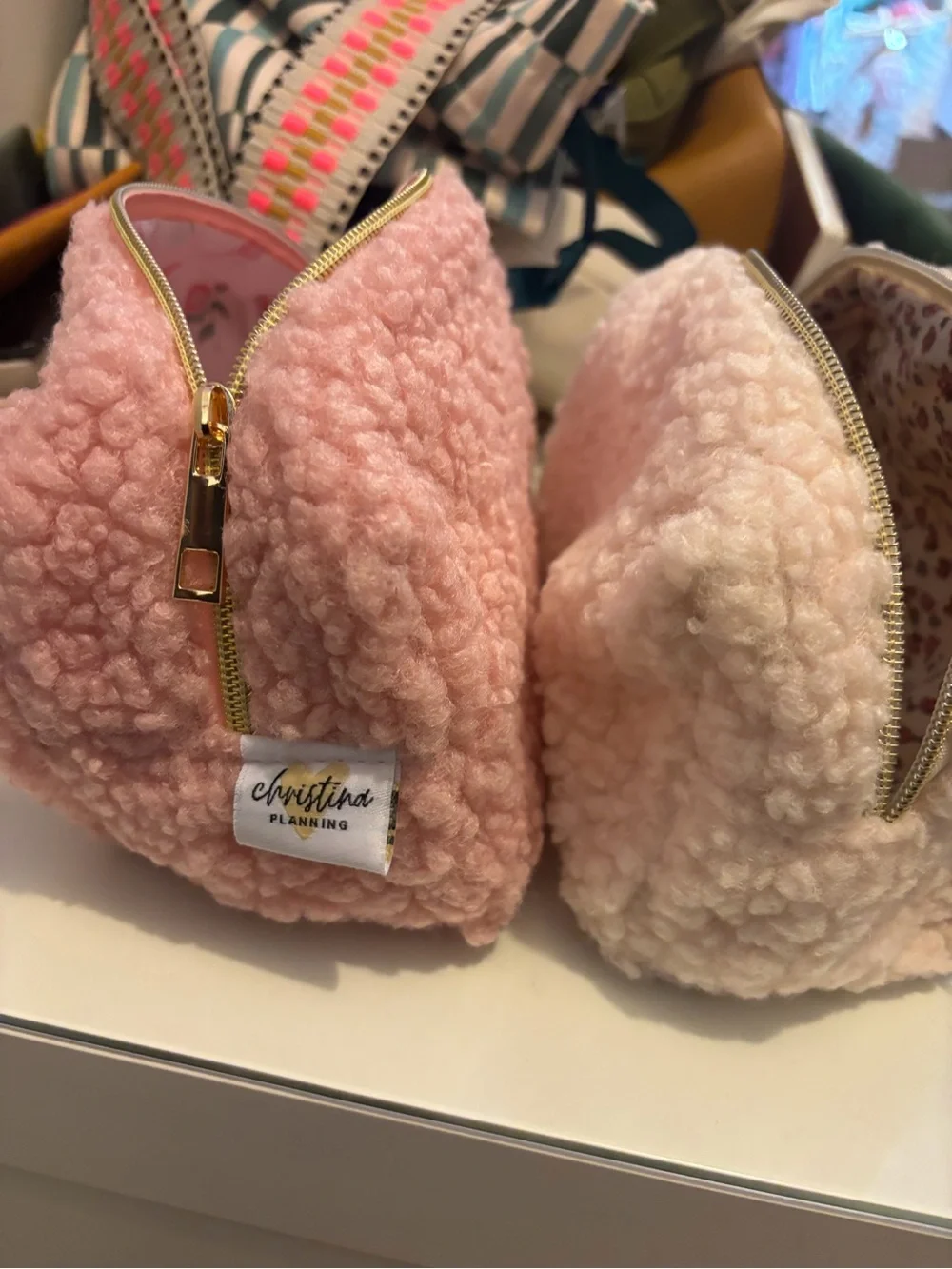 Stationary Zipper Pouch - Pink & Cream